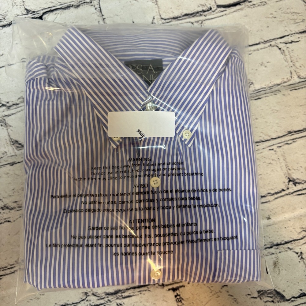 Jos A Bank Executive Collection 16.5 35 Blue White Striped Button Down Shirt - Picture 7 of 7